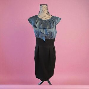 London Times Black and Blue Ruffle Mini Dress‎